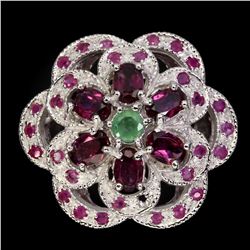 Natural Emerald Garnet Ruby Ring