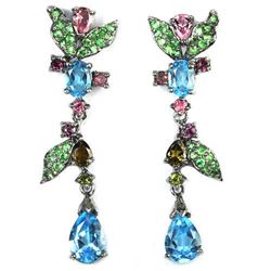 GENUINE TOPAZ TSAVORITE GARNET TOURMALINE Earring