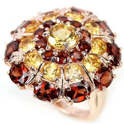 NATURAL DARK ORANGE RED GARNET & CITRINE Ring