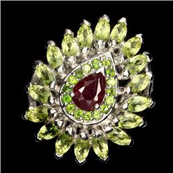 Natural Red Ruby Chrome Diopside Peridot Ring