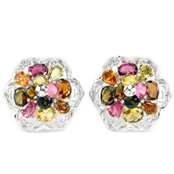 NATURAL MULTI COLOR TOURMALINE FLOWER EARRING