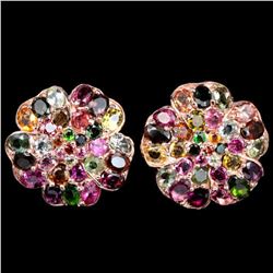 NATURAL MULTI COLOR TOURMALINE FLOWER EARRING