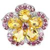 Image 1 : NATURAL CITRINE & RHODOLITE GARNET Flower Ring