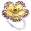 Image 2 : NATURAL CITRINE & RHODOLITE GARNET Flower Ring