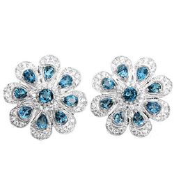 Natural London Blue Topaz Flower Earrings