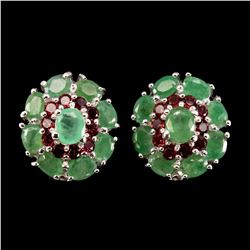 Natural Green Emerald & Rhodolite Garnet Earrings
