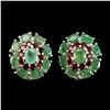 Image 1 : Natural Green Emerald & Rhodolite Garnet Earrings