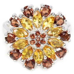 NATURAL ORANGISH YELLOW CITRINE & GARNET RING