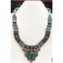Tibet Hand Made Turquoise & Coral Necklace