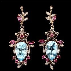 Natural 14x10mm Swiss Blue Topaz & Tourmaline Earring