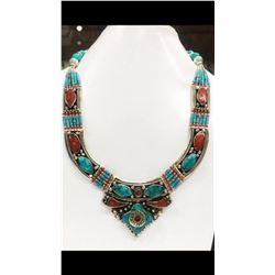 Tibet Hand Made Turquoise & Coral Necklace