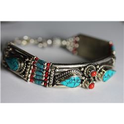 Tibet Hand Made Turquoise & Coral Bracelet