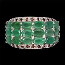 Natural Top Green Emerald & Garnet Ring