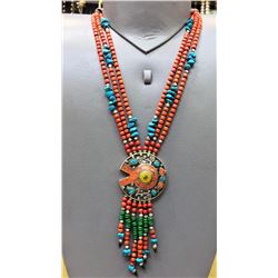 Tibet Hand Made Natural Turquoise & Coral Necklace