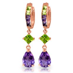 Genuine 5.38 ctw Peridot & Amethyst Earrings Jewelry 14KT Rose Gold - REF-62A7K