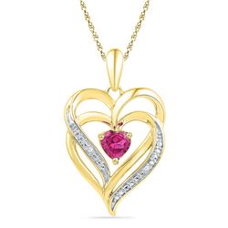 0.01 CTW Created Pink Sapphire Double Heart Pendant 10KT Yellow Gold - REF-19F4N