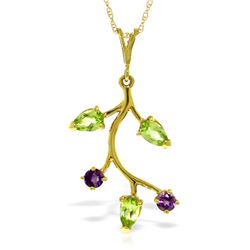 Genuine 0.95 ctw Peridot & Amethyst Necklace Jewelry 14KT Yellow Gold - REF-32R2P