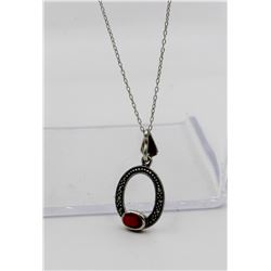 STERLING SILVER NECKLACE WITH RUBY & HERMATITES