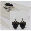 Image 1 : STERLING SILVER AND BLACK ONYX EARRINGS AND RING