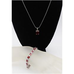 RUBY, CZ AND STERLNG SILVER BRACELET & NECKLACE