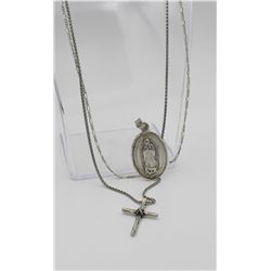 TWO RELIGIOUS STERLING SILVER NECKLACES