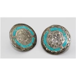 MEXICO .925 AND TURQUOISE TWIST BACK EARRINGS