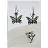 Image 1 : .925 & RED AND TURQUOISE ENAMEL BUTTERFLY SET
