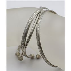 SET OF 3 .925 RIDGED ARROW ENDS BANGLE BRACELETS