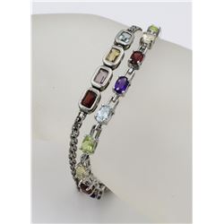 TWO STERLING SILVER BRACELETS WITH MULTI-COLORED