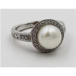 ESTATE STERLING SILVER RING, CULTURED PEARL