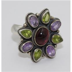 ESTATE STERLING SILVER RING WITH SEMI-PRECIOUS