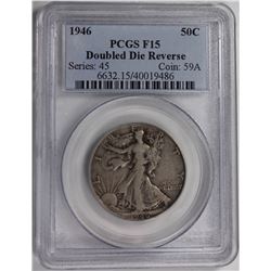 RARE! 1946 WALKING LIBERTY HALF DOLLAR PCGS F-VF15