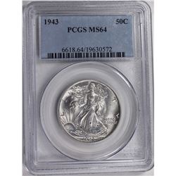 1943 WALKING LIBERTY HALF DOLLAR PCGS MS64