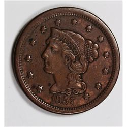 1857 LARGE CENT SMALL DATE XF+