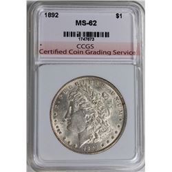 1892 MORGAN SILVER DOLLAR CCGS GRADED CH BU