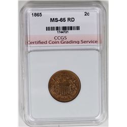 1865 TWO CENT CCGS GRADED GEM BU RED