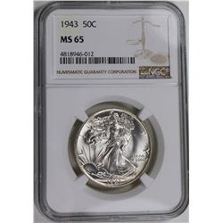 1943 WALKING LIBERTY HALF DOLLAR NGC MS65