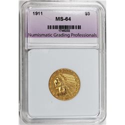 1911 $5.00 INDIAN GOLD NGP