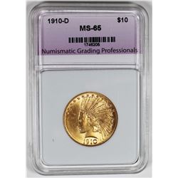 1910-D $10 INDIAN GOLD. NGP