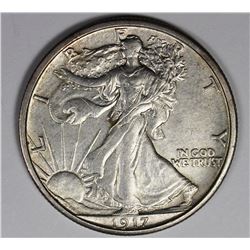 1917-S REV. WALKING LIBERTY HALF DOLLAR UNC. RARE!