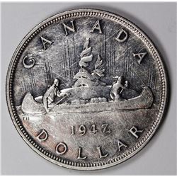 1947 CANADIAN SILVER DOLLAR AU