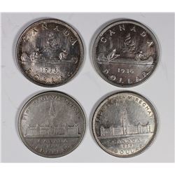 CANADIAN SILVER DOLLARS: 1935, 1936 & (2) 1939
