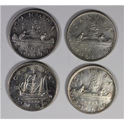 CANADIAN SILVER DOLLARS: 1950, 1949, 1953 & 1951