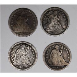 SEATED DIMES: (3) 1838 AND 1839