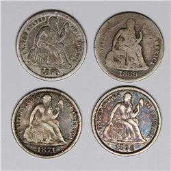 SEATED DIMES: 1868, 1869-S, 1870, AND 1871