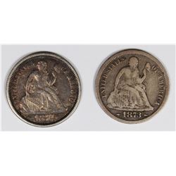 SEATED DIME 1873-S VG & 1874 XF