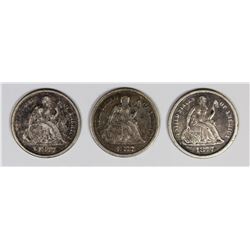 SEATED DIMES: 1877, 1877-S AND 1877-CC.