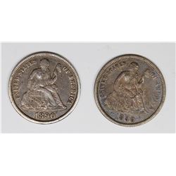 SEATED DIMES: 1890 XF AND 1890-S VF/XF