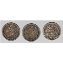 SEATED DIMES: 1891, 1891-O, 1891-S
