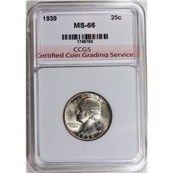 1939 WASHINGTON QUARTER CCGS SUPERB GEM BU